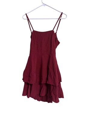 Sleeveless Red Tiered Cotton Dress With Adjustable Straps L